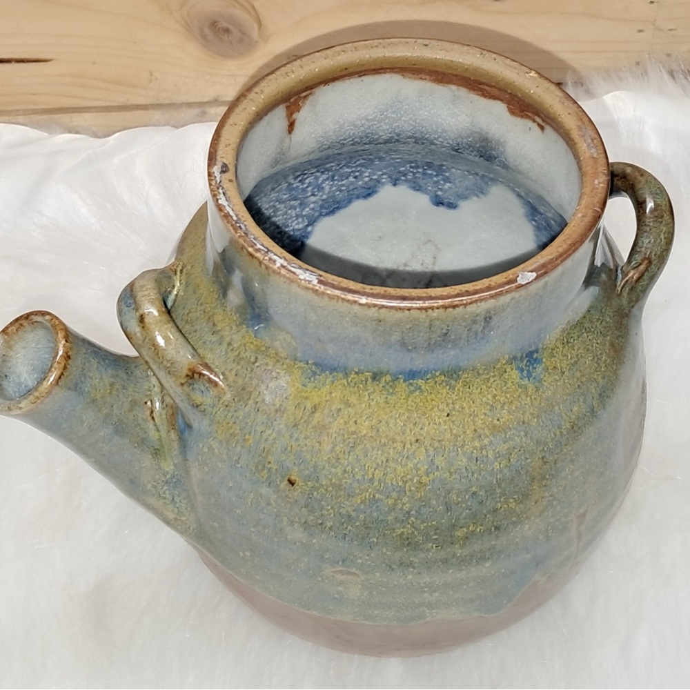 Handcrafted Ceramic Teapot - Blue and Brown